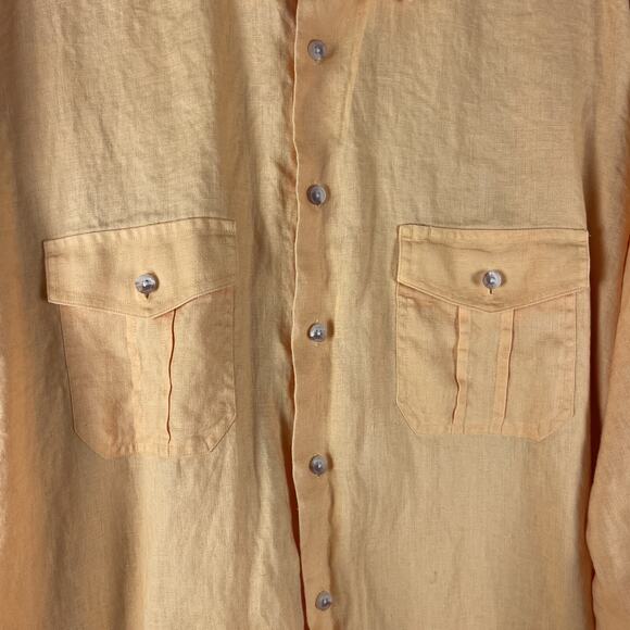 Paul Fredrick Linen Shirt Mens 3XL Orange Roll Tab Long Sleeve Button Up Relaxed - Picture 5 of 14